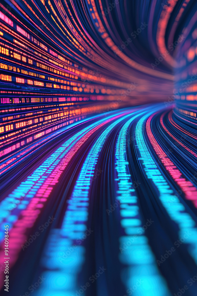 Aufkleber dynamic digital abstract background with vibrant, glowing binary code streams, depicting fast data t