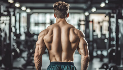 Healthy Lifestyle: Back View of Athletic Man in Gym