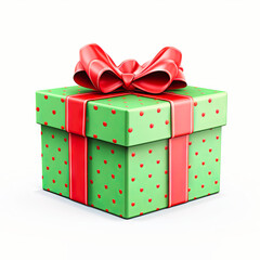 green and red gift box with a ribbon and a bow on a white background