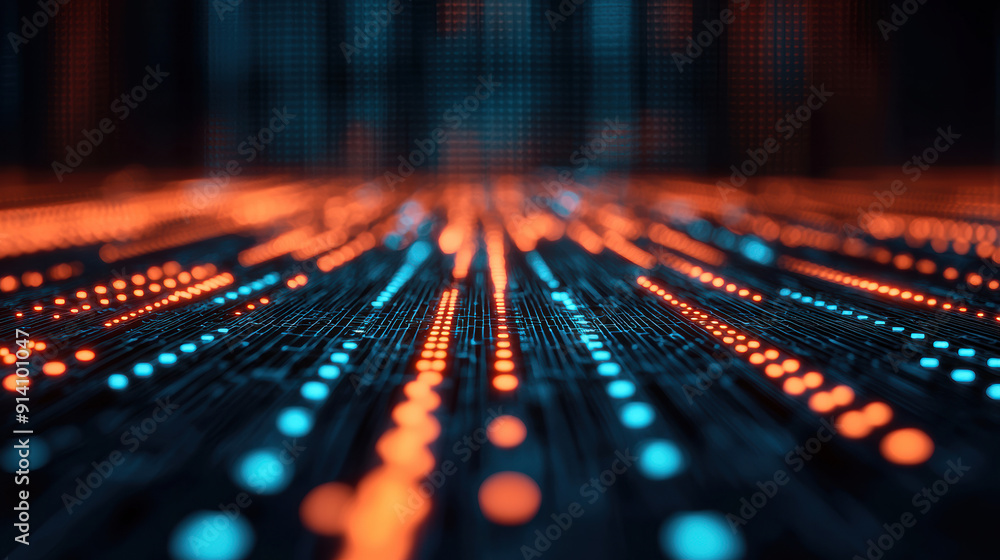 Aufkleber abstract digital background with glowing orange and blue lights representing data flow and futuristi