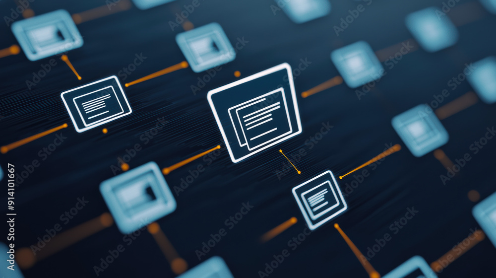 Aufkleber digital network concept with interconnecting nodes and data blocks. ideal for blockchain, technology