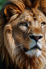Fototapeta premium A lion with a long mane and a yellowish-orange face