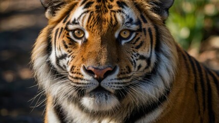 A tiger is staring at the camera with its mouth open