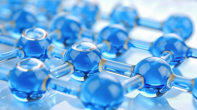 Blue Molecular Model in Close-Up View..