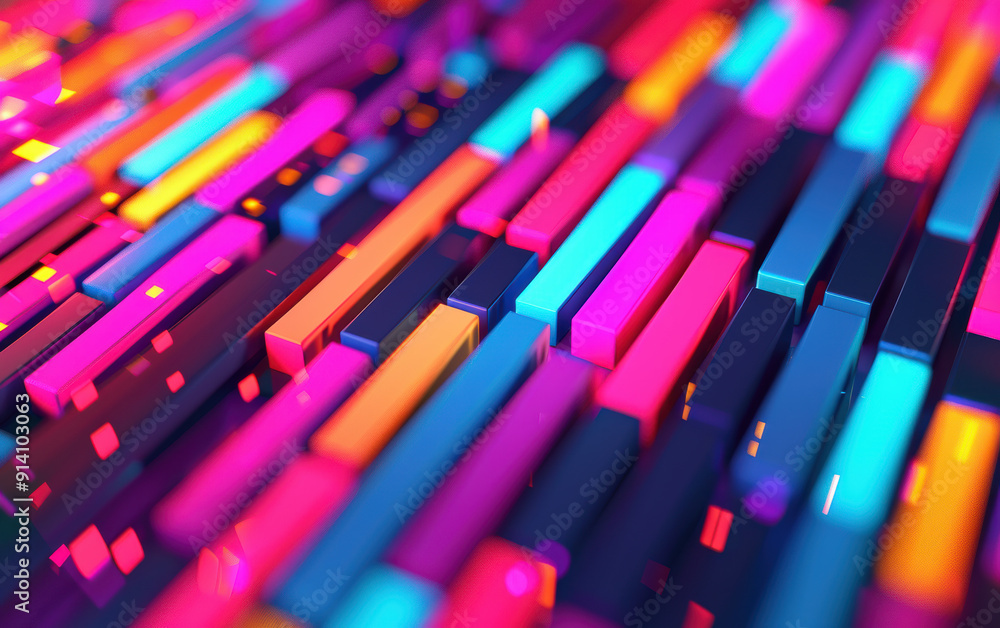 Poster vibrant multicolored abstract background with geometric shapes and dynamic lighting effects, ideal f