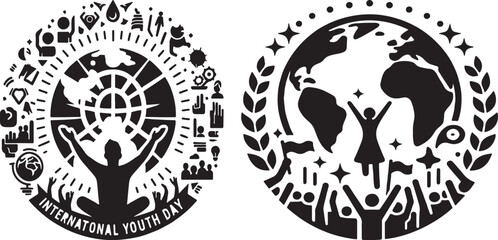 international youth day icon silhouette vector style with white background 