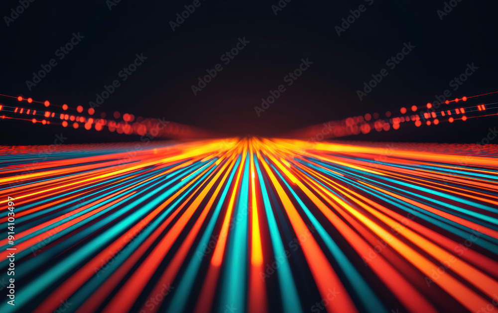 Aufkleber abstract light trails in futuristic digital landscape with vivid colors, representing data flow and 