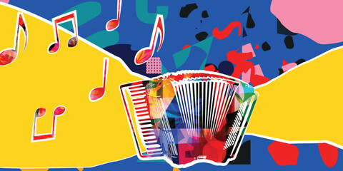  Musical notes on colorful backdrop. Colorful accordion design poster © abstract