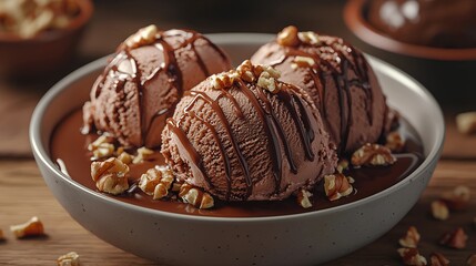 Chocolate Ice Cream Sundae with Pecans