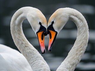 Obraz premium Swans Forming Heart Shaped Necks Symbolizing Love and Unity in Wildlife Portraits