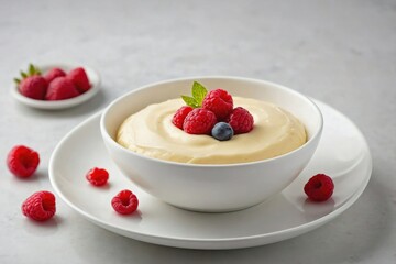 Single Pudding in a White Bowl