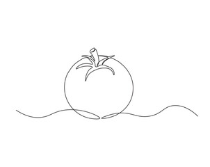 One continuous line drawing Tomato vegetable. Tomato single line illustration.