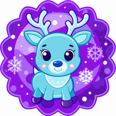 Naklejka premium Cute Baby Reindeer with Snowflakes on Purple Background, Christmas Theme