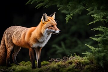 Obraz premium Red fox (Vulpes vulpes) standing in a forest.