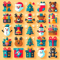 bundle of fourty merry christmas flat style icons.