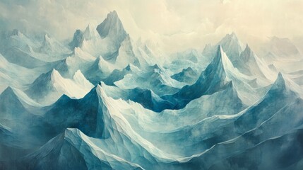 Naklejka premium Surreal Mountain Landscape: Floating Forest and Abstract Forms
