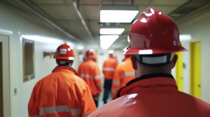 Emergency Response Plan Drill: Generate a photo realistic image of employees participating in an emergency response plan drill, with emergency response team coordination