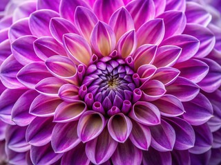 Obraz premium Vibrant purple dahlia petals unfold in majestic splendor, showcasing intricate details and delicate texture in a stunning closeup macro shot of nature's artistic beauty.