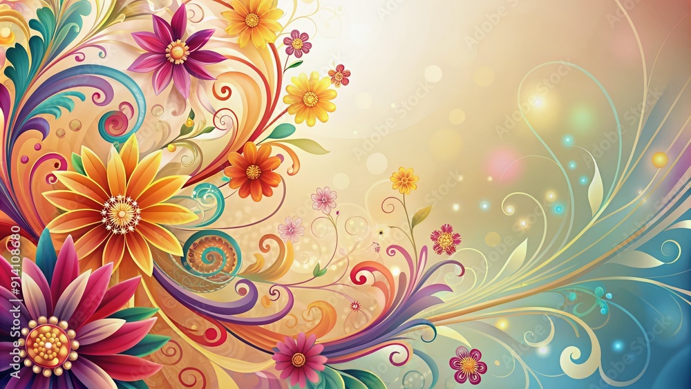 Poster vibrant abstract modern floral background design template with elegant swirling patterns and gentle 