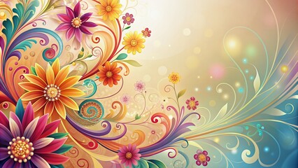 Vibrant abstract modern floral background design template with elegant swirling patterns and gentle color palette, featuring ample copyspace for custom text or logos.