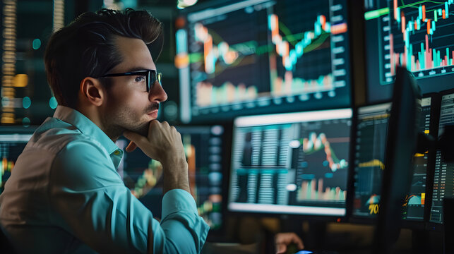 A trader analyzing stock charts on computer screen during premarket and afterhours trading hours.