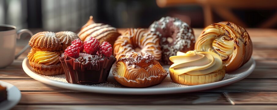 Plate of assorted pastries, 4K hyperrealistic photo