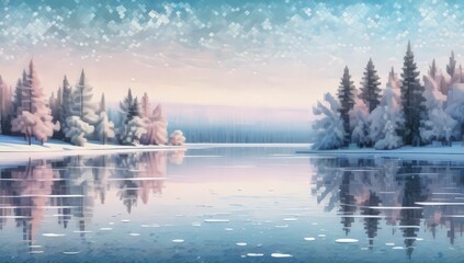 ice lake in winter generative ai