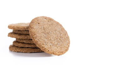 Healthy oatmeal cookies isolated on white background. Copy space