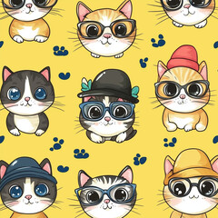 Fototapeta premium The photo illustration of seamless pattern cats on the colorful background