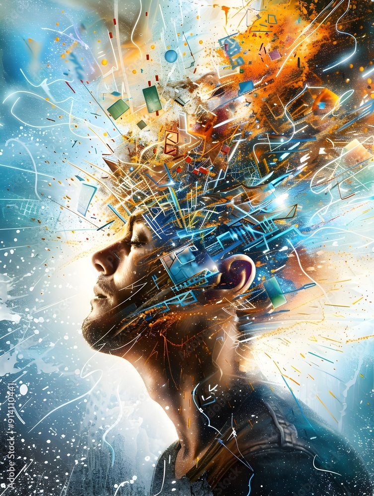 Poster abstract portrait with a burst of color and light.