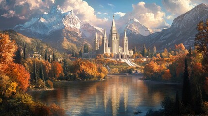 Fototapeta premium Majestic view of the Salt Lake Temple in Utah, showcasing its importance in Mormonism.