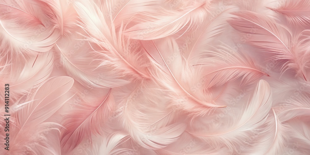 Poster soft, delicate light pink feather pattern texture background with intricate details, gentle curves, 
