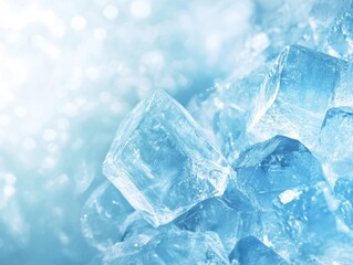 Close-Up of Ice Cubes on Light Blue Refreshing Background