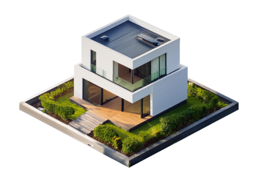 3D render of a modern house, Real estate concept isolated on a transparent or white background.