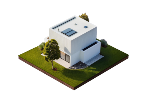 3D render of a modern house, Real estate concept isolated on a transparent or white background.