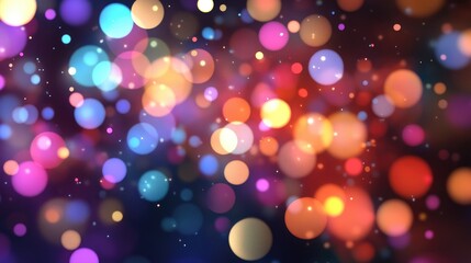 Floating bokeh confetti in various colors, adding a festive touch to a lively backdrop
