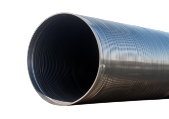 Horizontal large thick steel pipe isolated on transparent or white background
