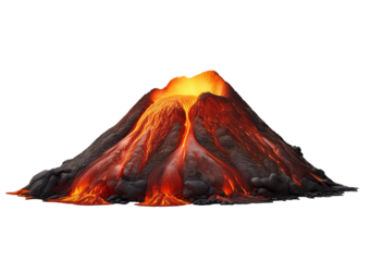 Lava volcano isolated on transparent or white background
