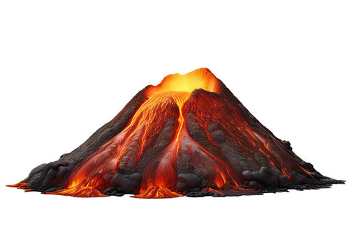 Lava volcano isolated on transparent or white background