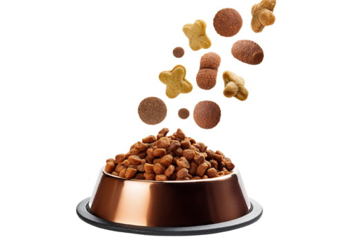 pet dog cat food flying isolated on transparent or white background