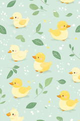 The photo illustration of seamless pattern ducks on the colorful background 