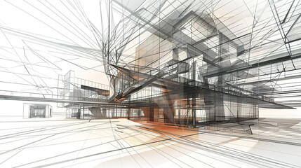 Obraz premium The Fascinating World of Abstract Architectural Drawings: A Blend of Creativity and Innovation. Showcasing Unconventional Designs and Inspiring Spatial Concepts.