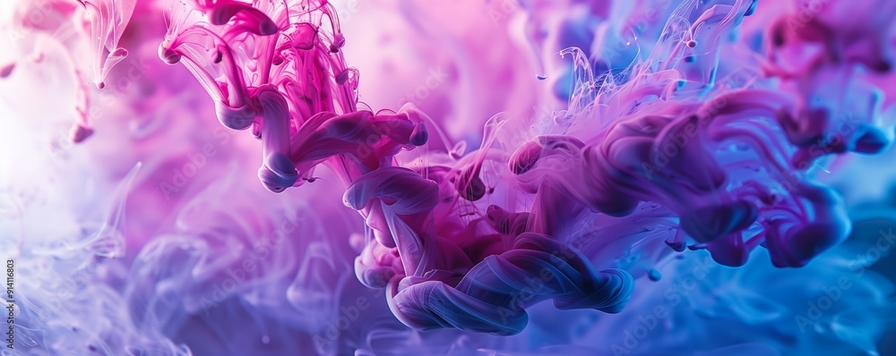Aufkleber ink droplets dancing in water, creating abstract shapes and patterns, 4k hyperrealistic photo