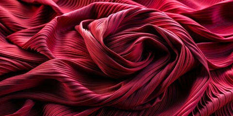 Obraz premium Luxurious burgundy chiffon fabric with delicate folds and 3D waves, featuring a elegant red silk pleated texture, perfect for creating a sophisticated and refined atmosphere.