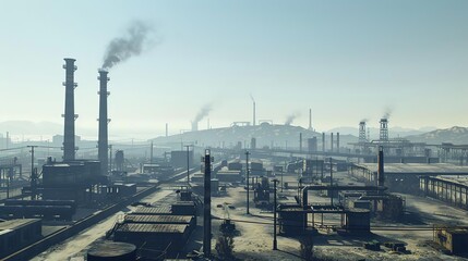 Obraz premium Industrial Smog, 3D Render of an Industrial Cityscape