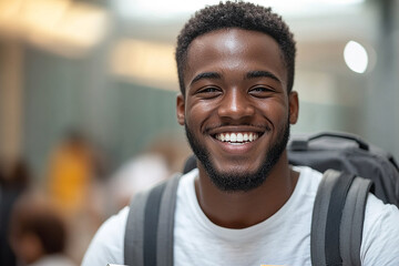 Naklejka premium Portrait of smiling black student, teenage boy
