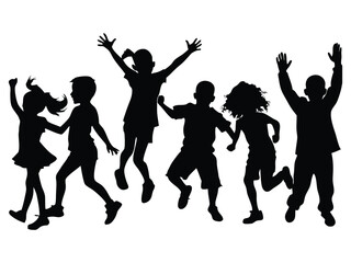 Jubilant Children Jumping and Celebrating Silhouettes
