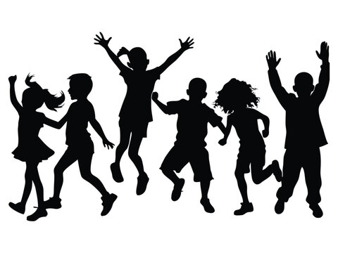 Jubilant Children Jumping and Celebrating Silhouettes