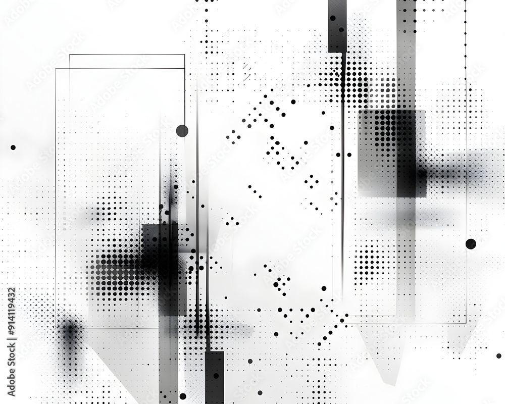 Poster minimalist black and white frame with thin lines and dots clean and elegant design concept