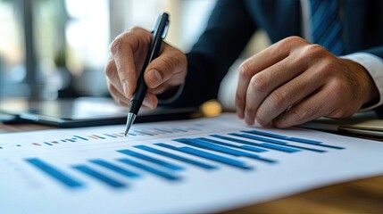 A businessman presents a growth graph for 2025, focusing on business analysis and planning for future goals.